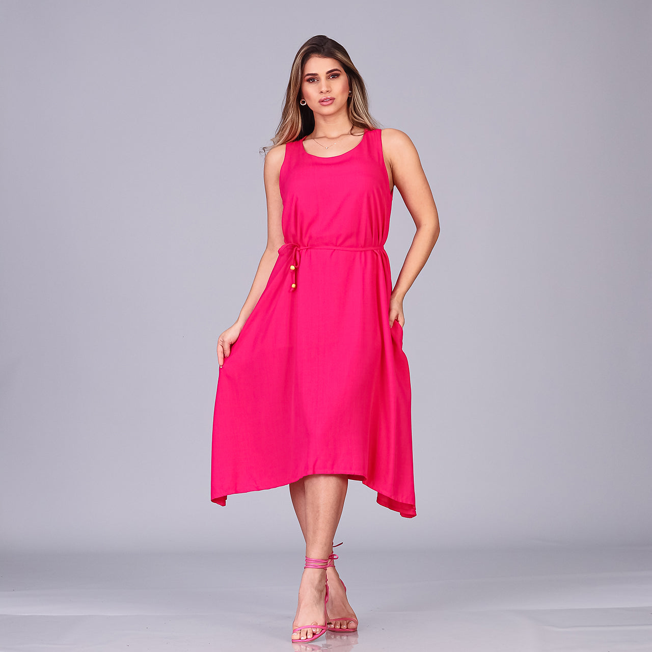 Vestido Midi de Alças e Pontas BBonnie Irma Pink