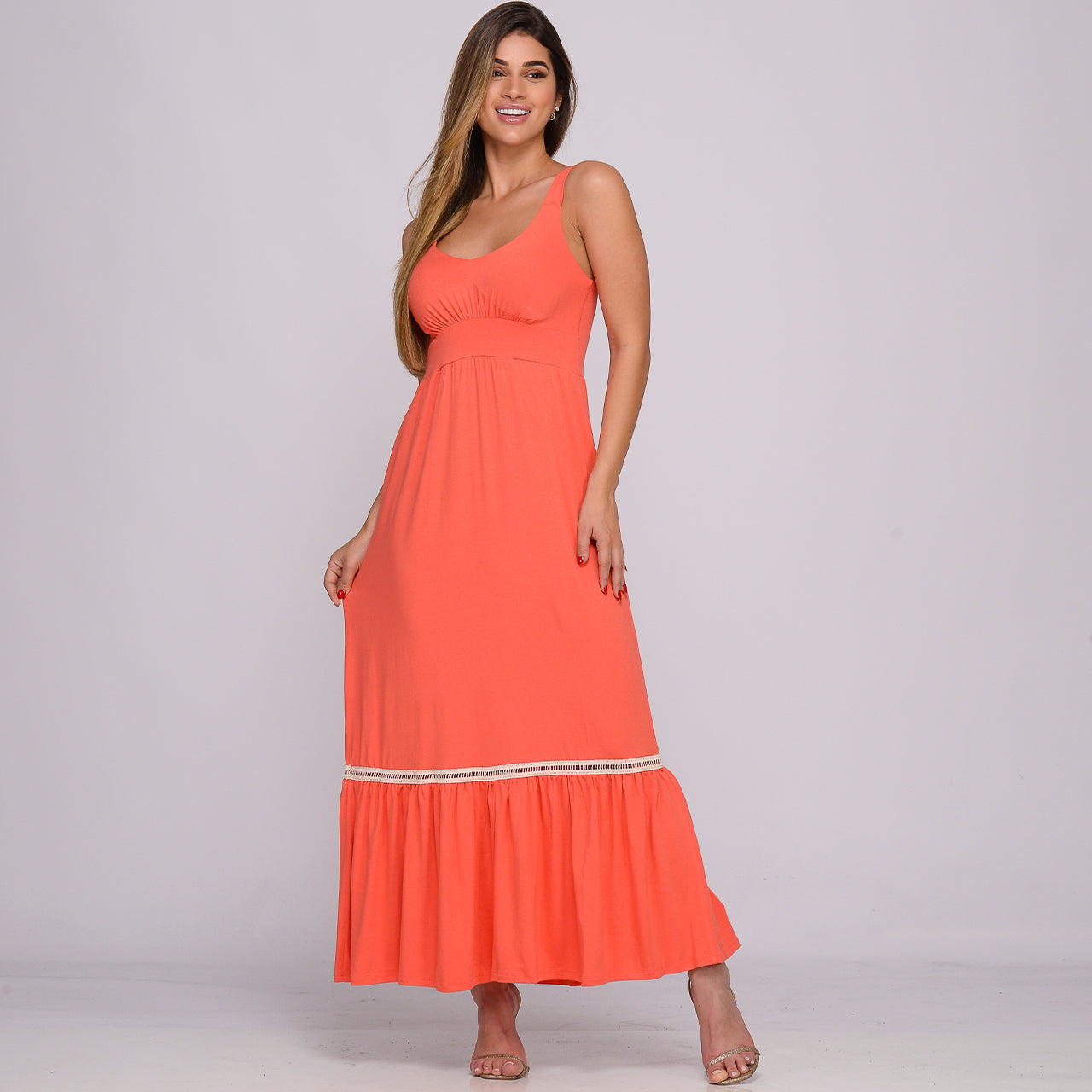 Vestido Longo Alça Barra Guipir com Bojo  BBonnie Sarah