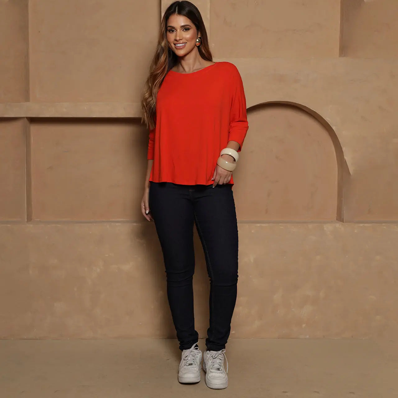 Blusa Amelia BBonnie Feminina Manga 3/4 em Malha Viscolycra Off White