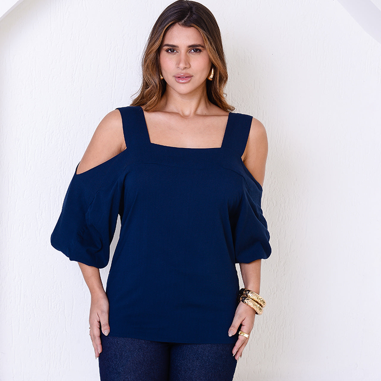 Blusa Ombro Vazado BBonnie Serena Azul Marinho