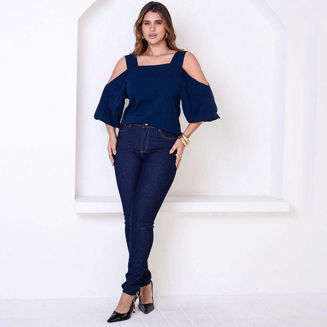 Blusa Ombro Vazado BBonnie Serena Azul Marinho