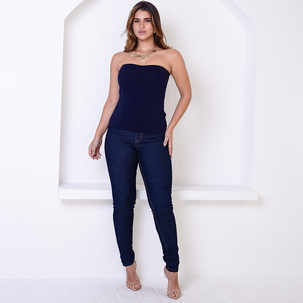 Blusa Tomara que Caia com Bojo BBonnie Cristal Azul Marinho