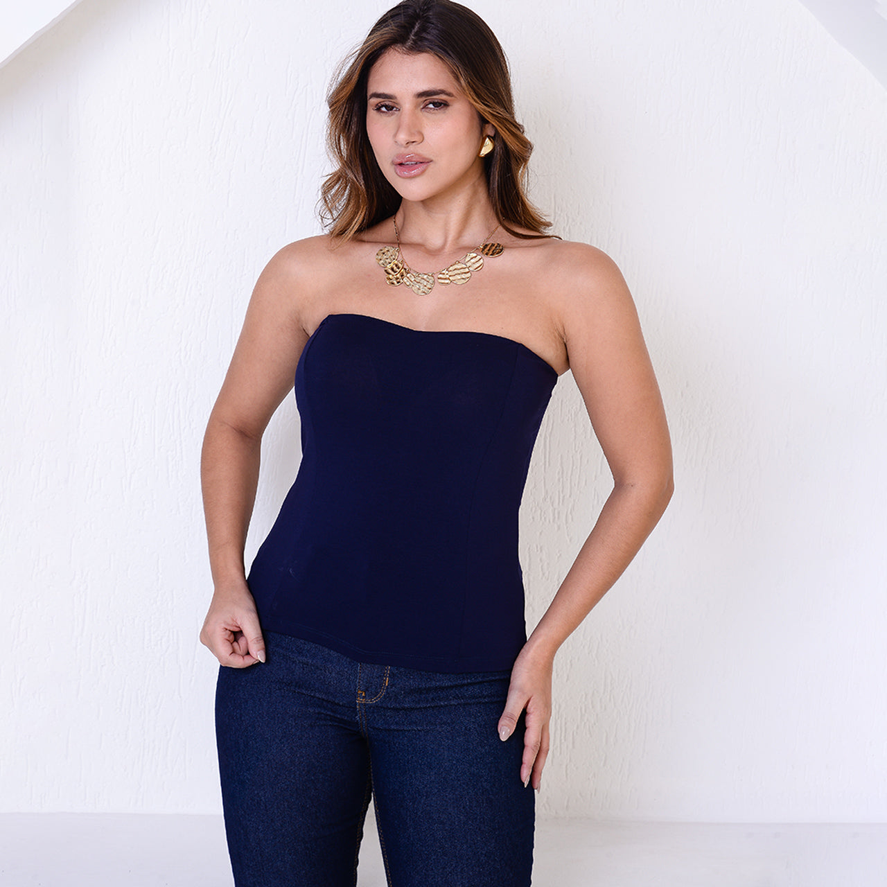 Blusa Tomara que Caia com Bojo BBonnie Cristal Azul Marinho