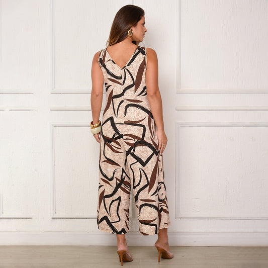 Macacão Pantacourt de Alças e Bolsos BBonnie Carla Estampados