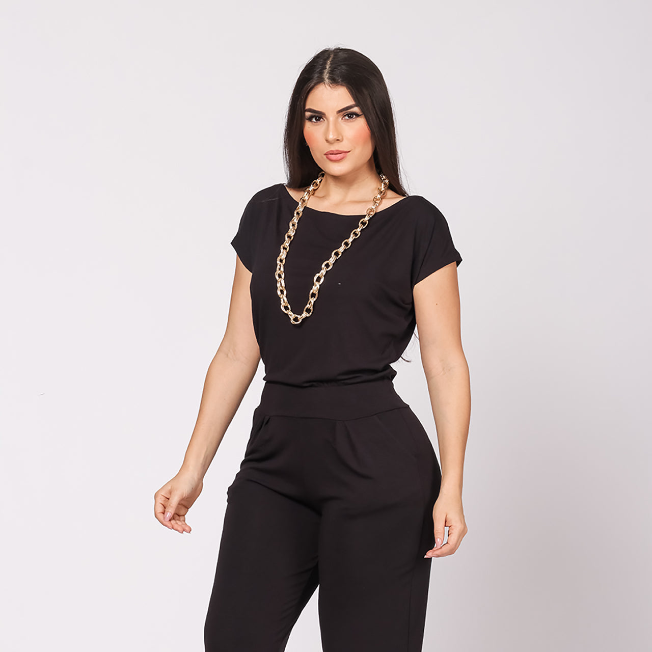 Macacão Longo M/C Decote Canoa  BBonnie Mel