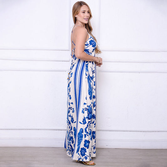 Vestido Maria – Longo com Decote nas Costas Estampados B'Bonnie