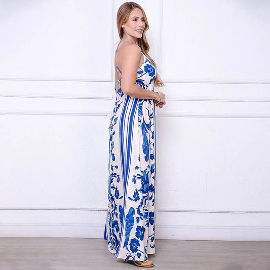 Vestido Maria – Longo com Decote nas Costas Estampados B'Bonnie
