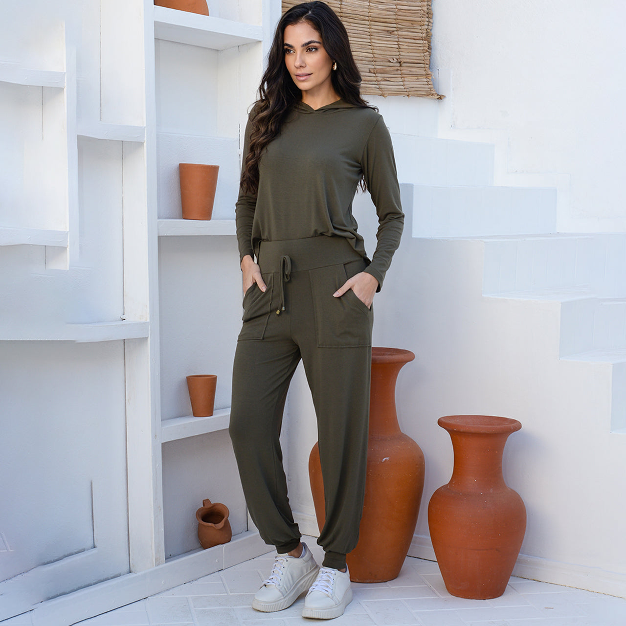 Conjunto Calça e Blusa com Capuz BBonnie Suelen Verde Militar