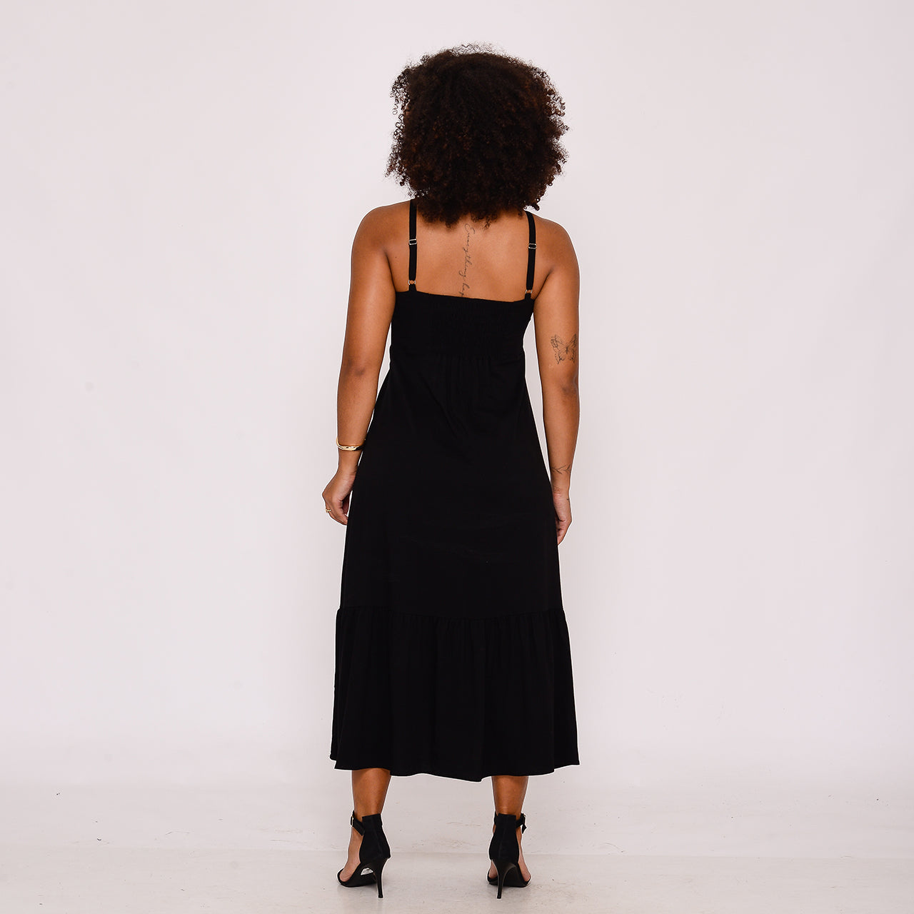 Vestido Midi com Babado na Barra BBonnie Emanuelly Preto