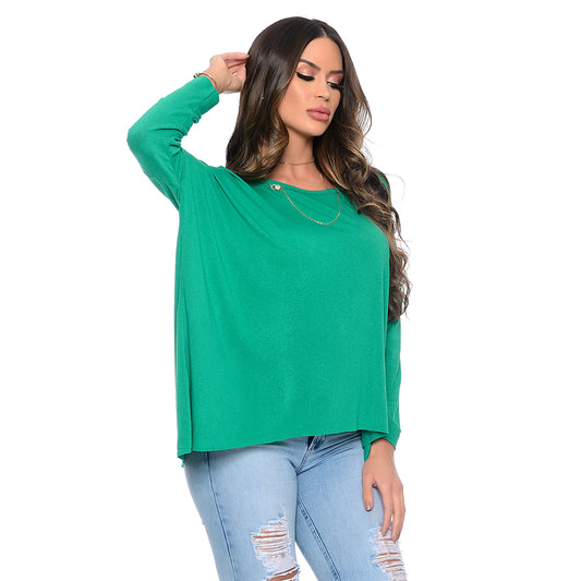 Blusa Quadrada M/L Decote Canoa BBonnie Helô Verde Bandeira