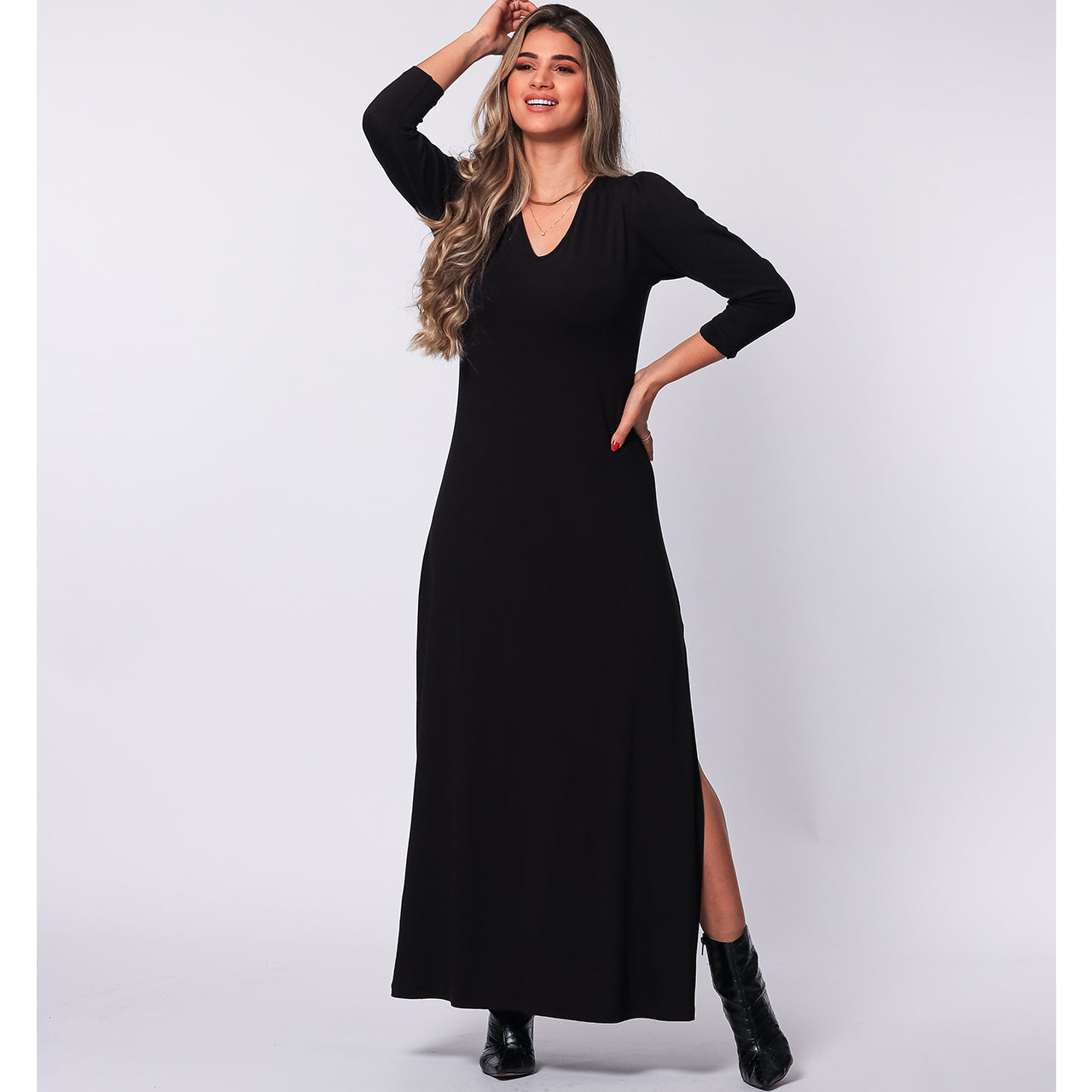 Vestido Longo Fenda Lateral BBonnie Tiana Preto