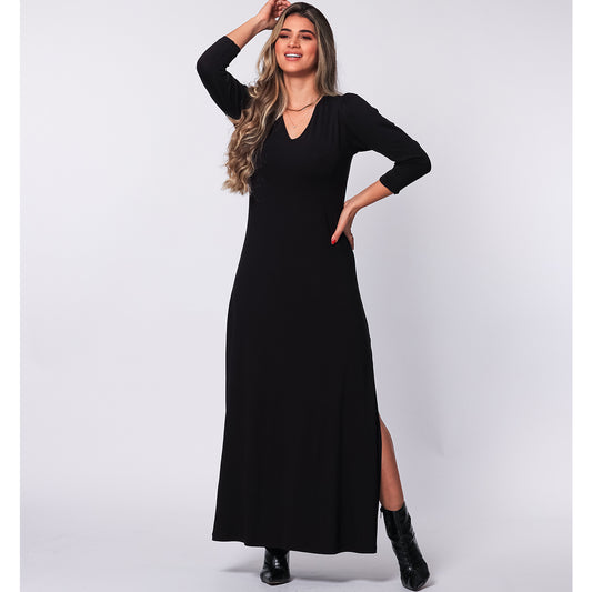 Vestido Longo Fenda Lateral  BBonnie Tiana Preto