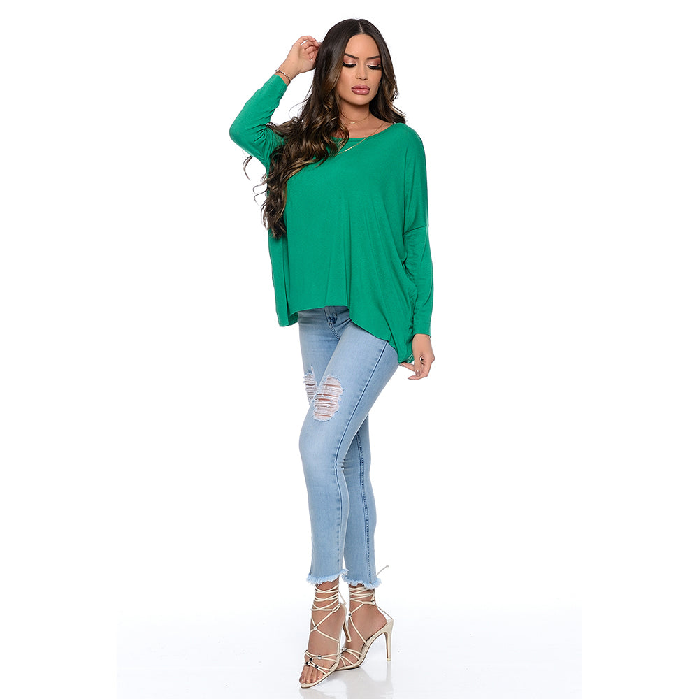 Blusa Quadrada M/L Decote Canoa BBonnie Helô Verde Bandeira