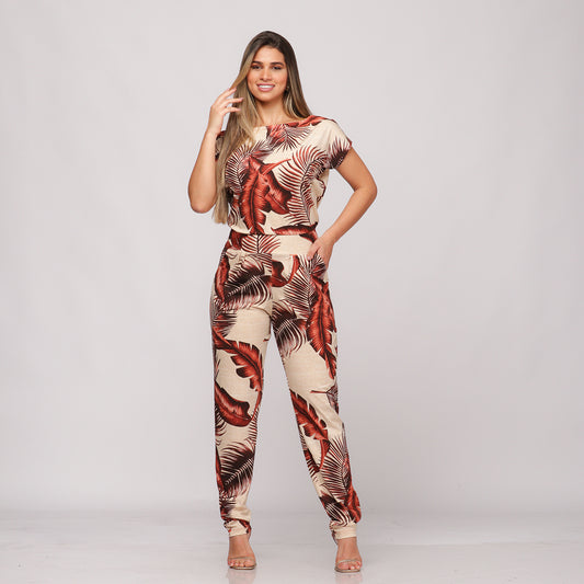 Macacão Longo M/C Decote Canoa  BBonnie Mel Estampados