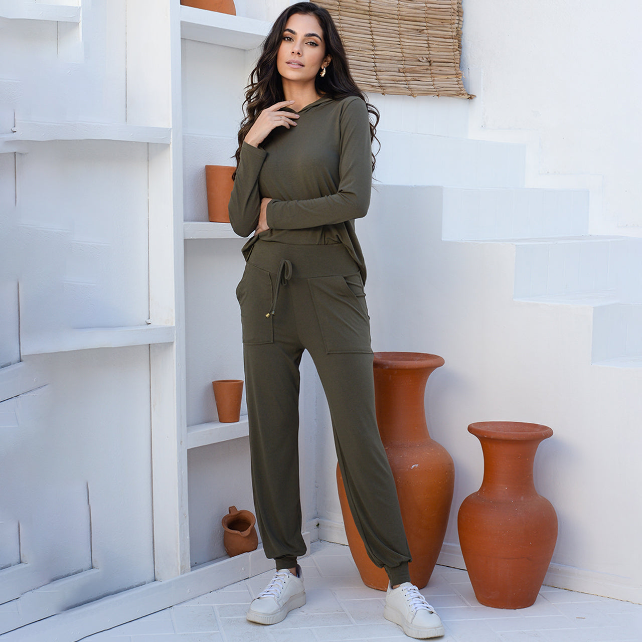 Conjunto Calça e Blusa com Capuz BBonnie Suelen Verde Militar