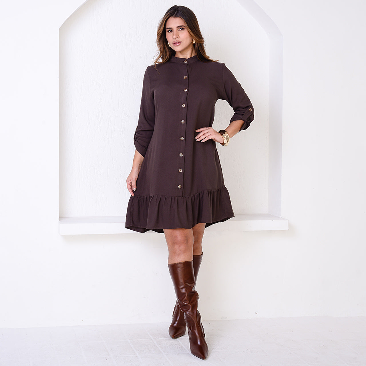 Vestido Chemise Botões M/C BBonnie Rebeca Marrom