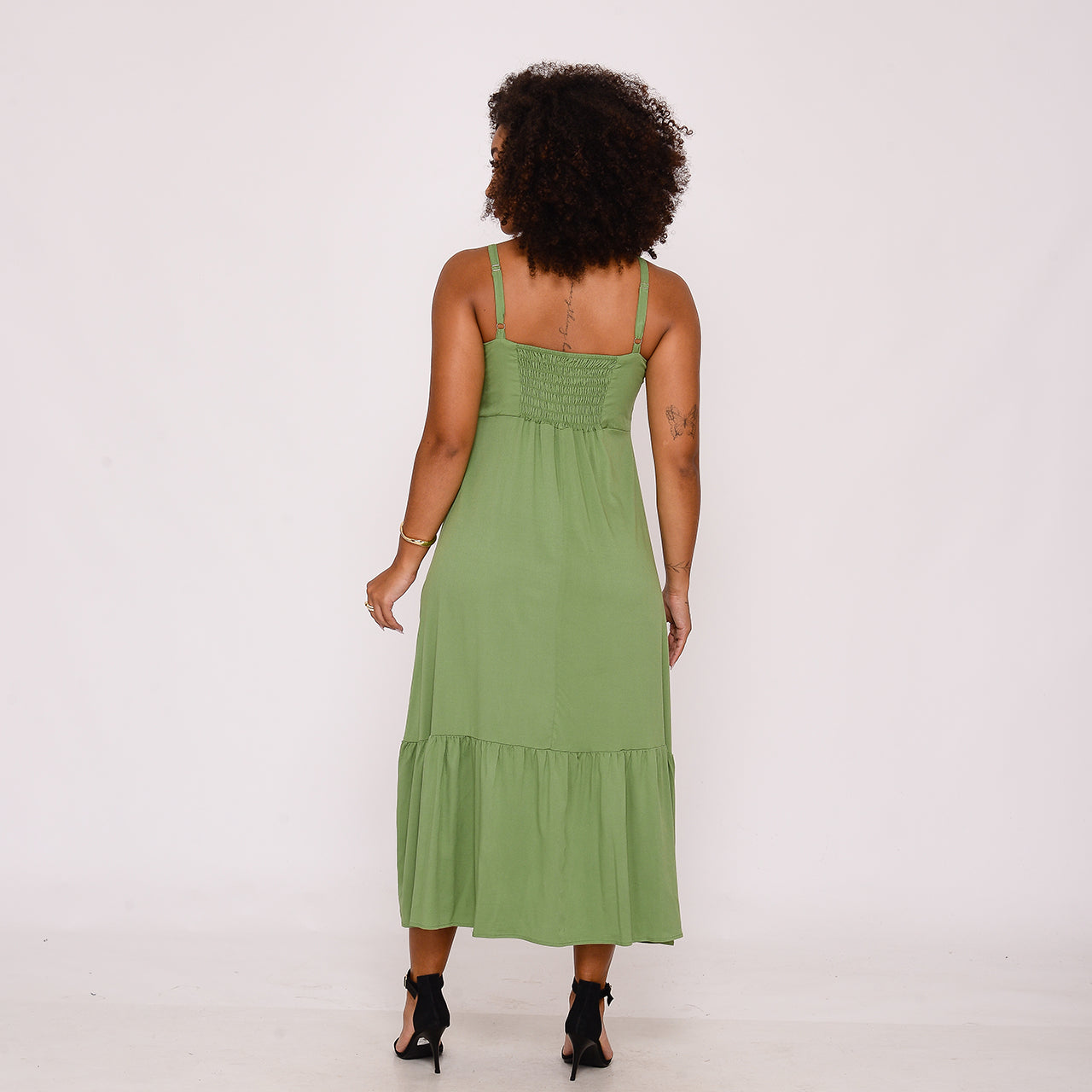 Vestido Midi com Babado na Barra BBonnie Emanuelly Pistache