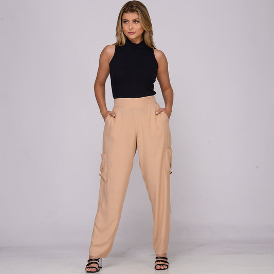 Calça Cargo de Viscose com Bolsos BBonnie Moana