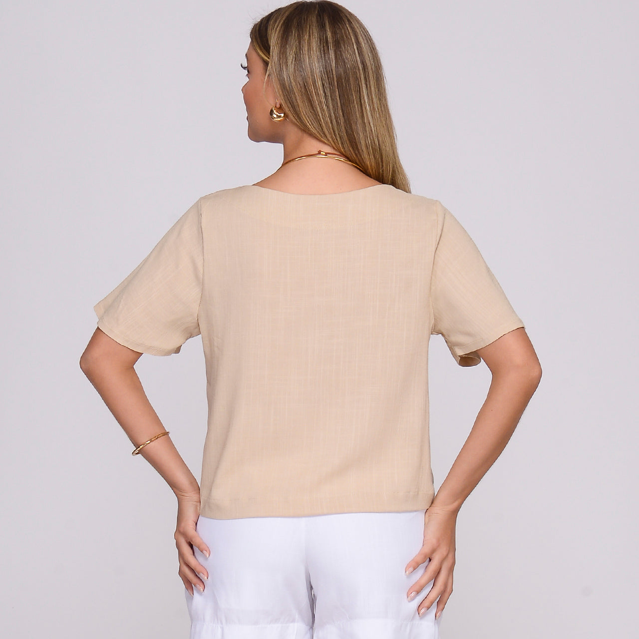 Blusa Viscose M/C BBonnie Leona Bege