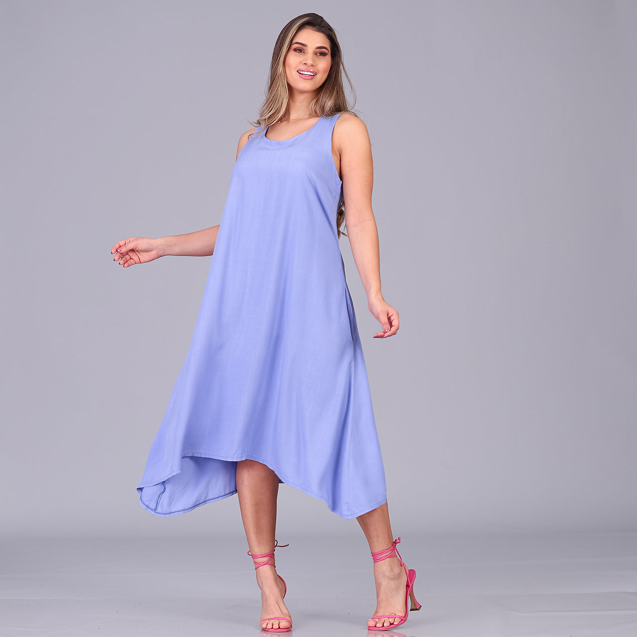 Vestido Midi de Alças e Pontas BBonnie Irma Azul