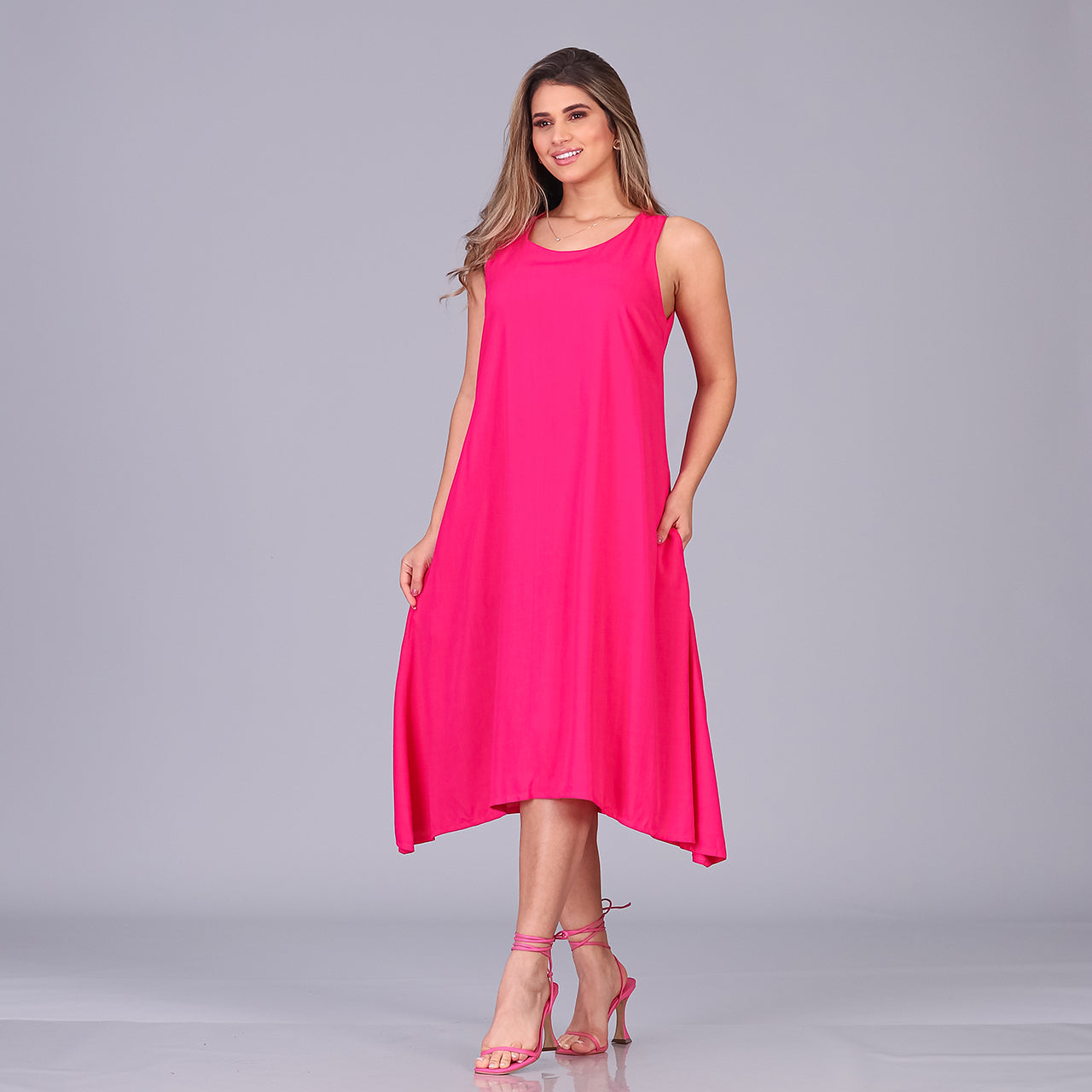Vestido Midi de Alças e Pontas BBonnie Irma Pink