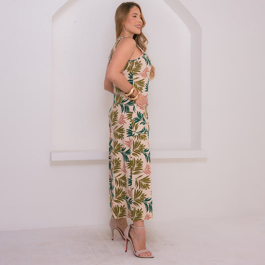 Macacão Pantacourt de Alças e Bolsos BBonnie Carla Estampados