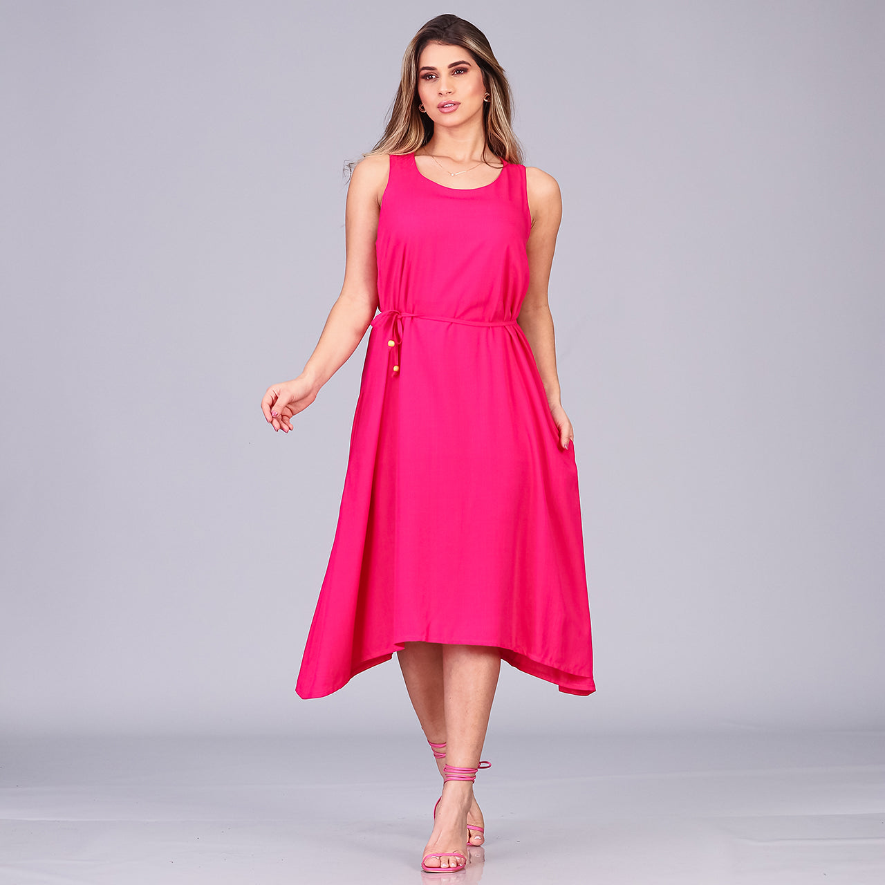 Vestido Midi de Alças e Pontas BBonnie Irma Pink