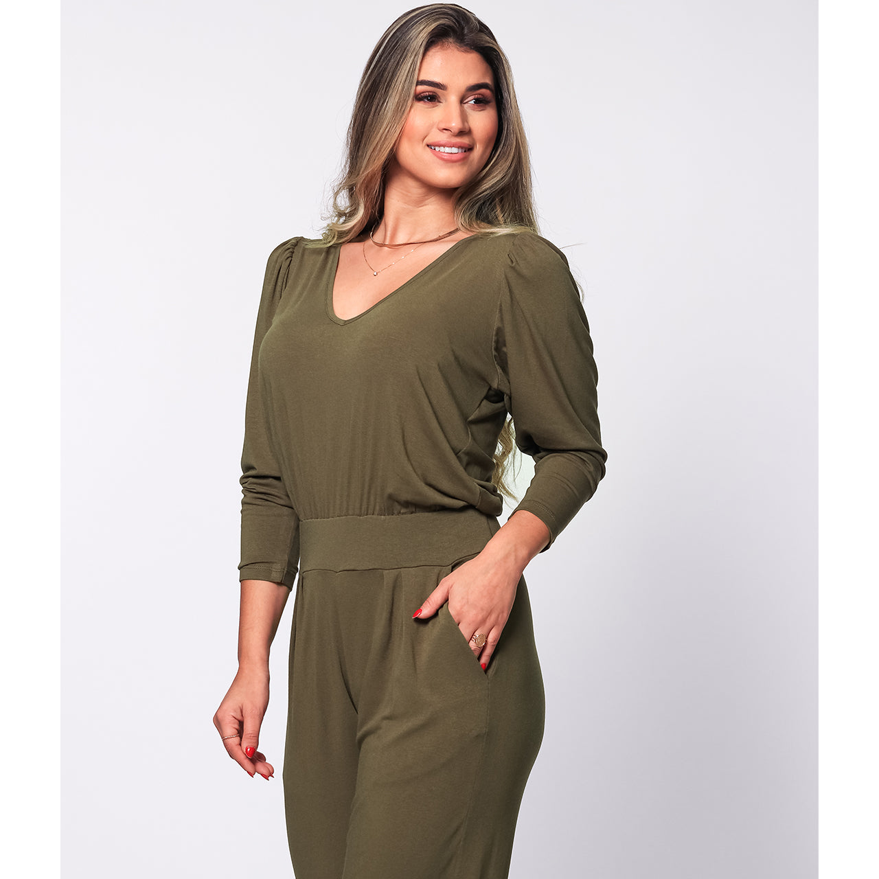 Macacão Manga Bufante BBonnie Greta Verde Militar
