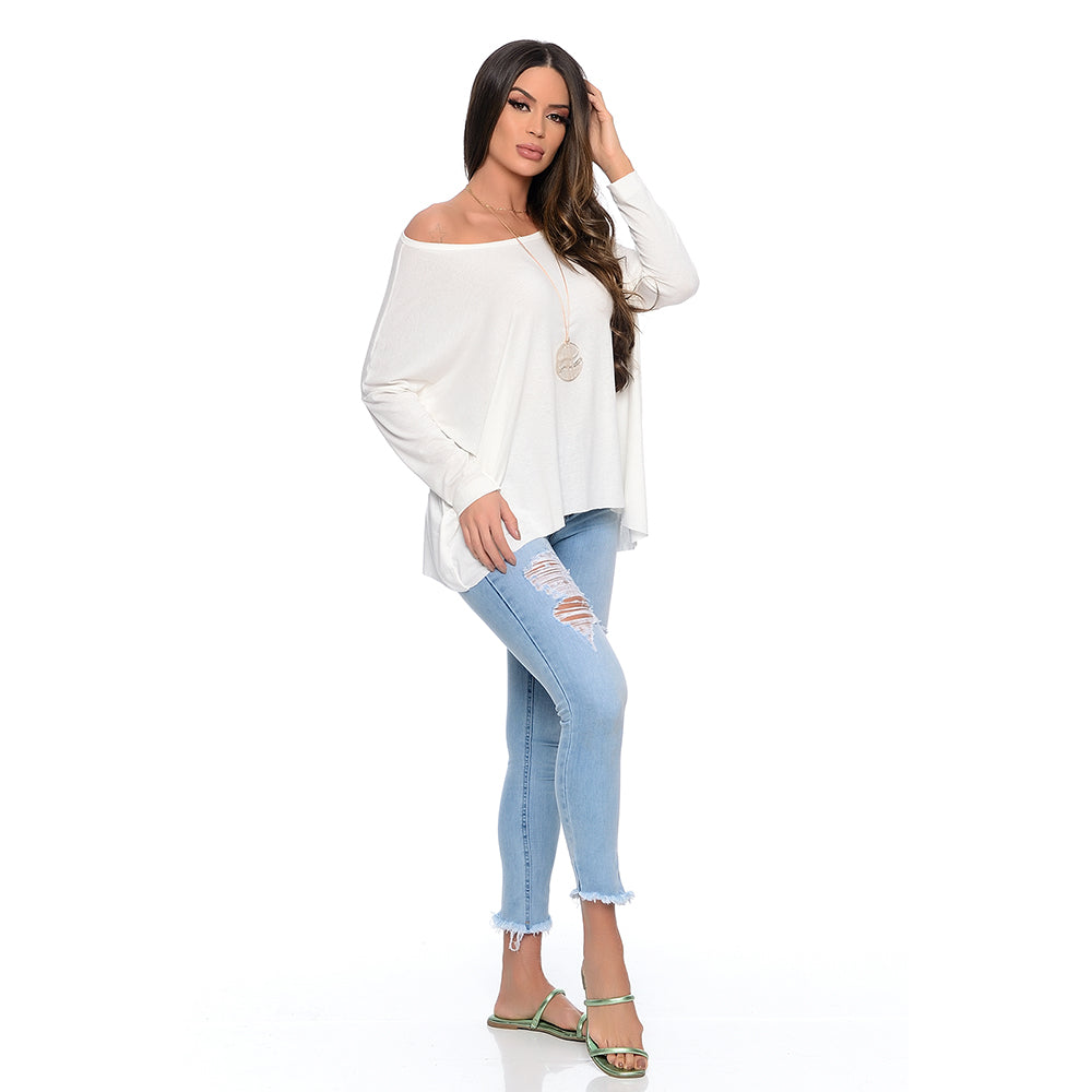 Blusa Quadrada M/L Decote Canoa BBonnie Helô Off White