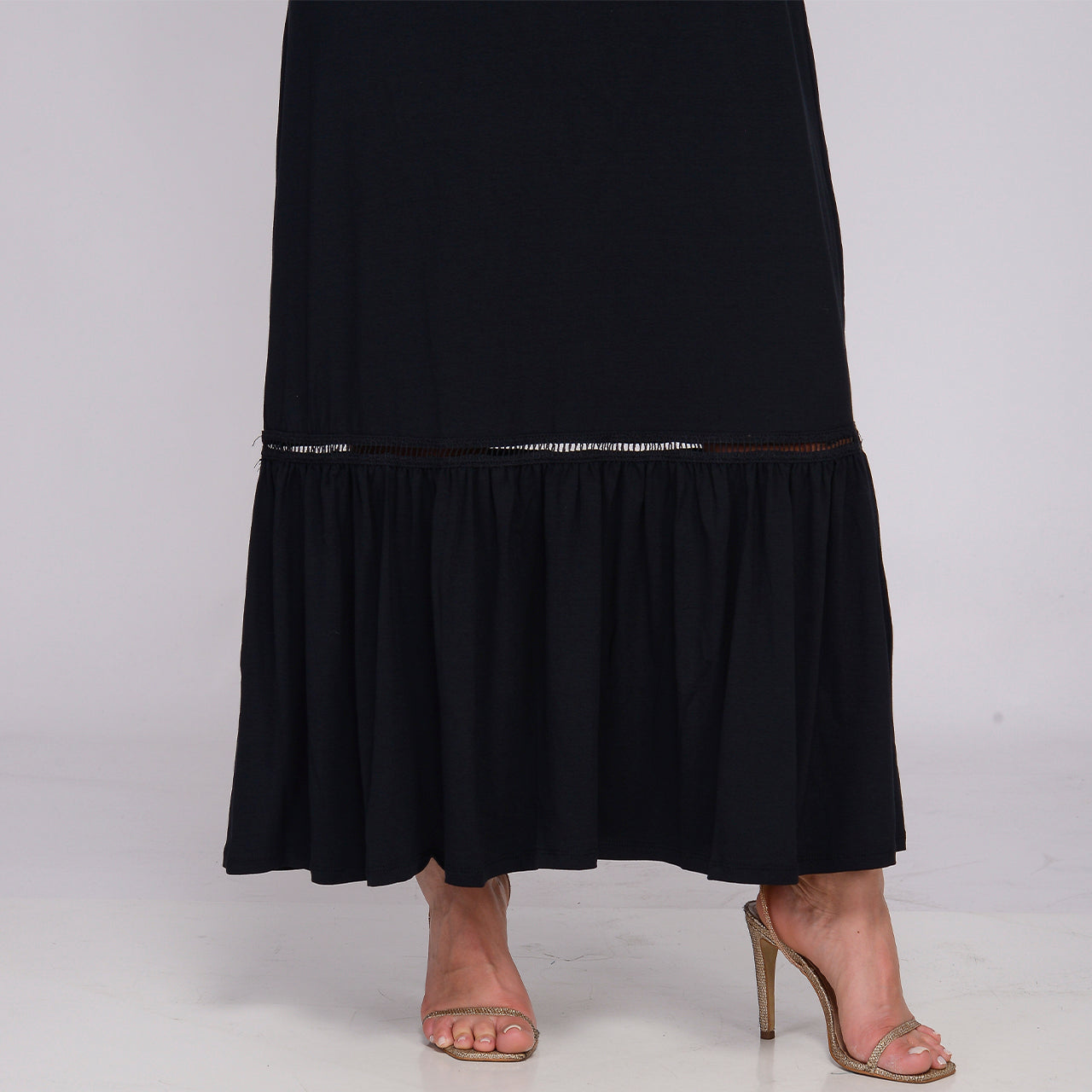 Vestido Longo Alça Barra Guipir com Bojo BBonnie Sarah Preto