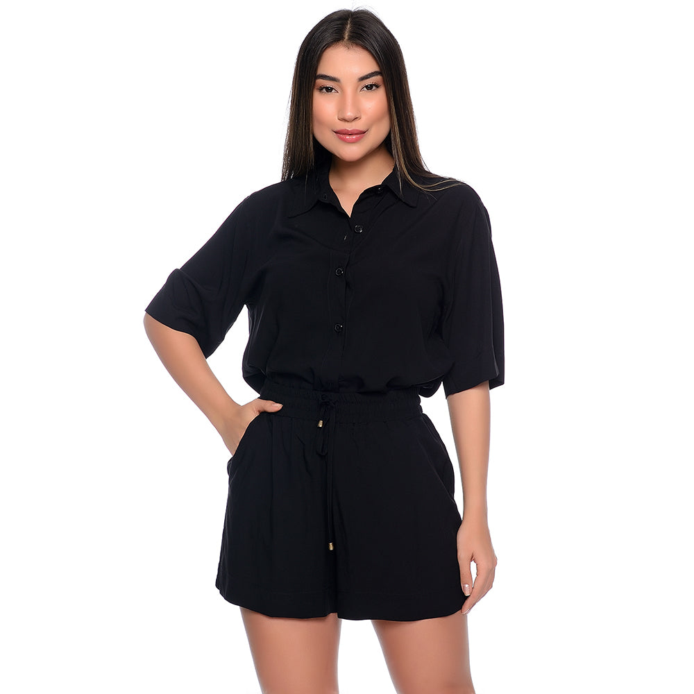 Conjunto de Camisa e Shorts Viscose BBonnie Madonna Preto