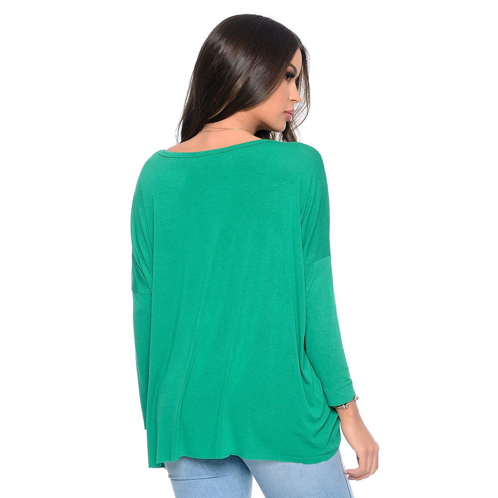 Blusa Quadrada M/L Decote Canoa BBonnie Helô Verde Bandeira