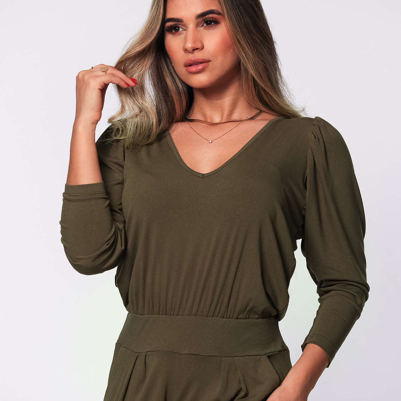 Macacão Manga Bufante BBonnie Greta Verde Militar