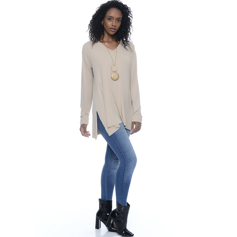 Blusa M/L Assimétrica BBonnie Ludy Bege
