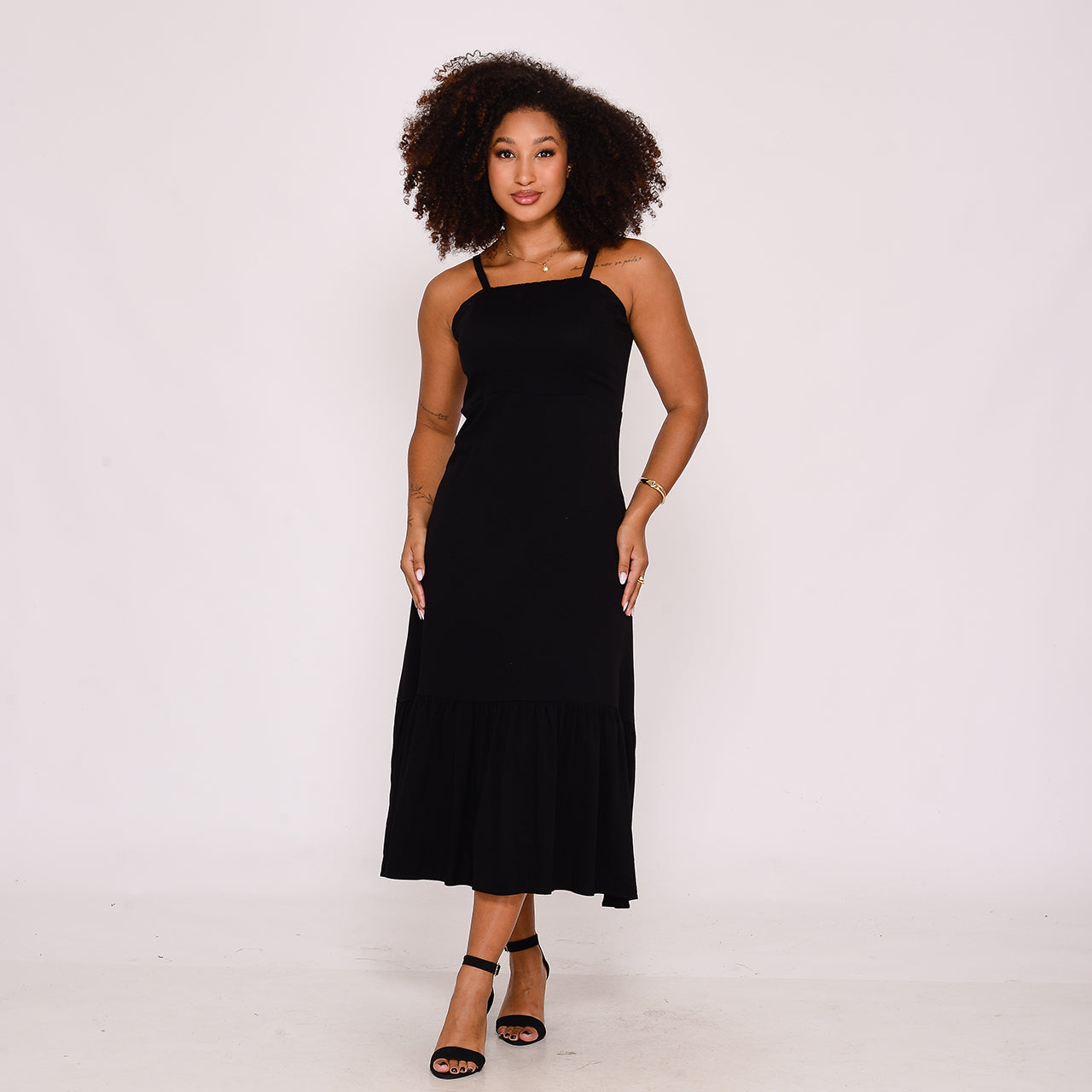 Vestido Midi com Babado na Barra BBonnie Emanuelly Preto