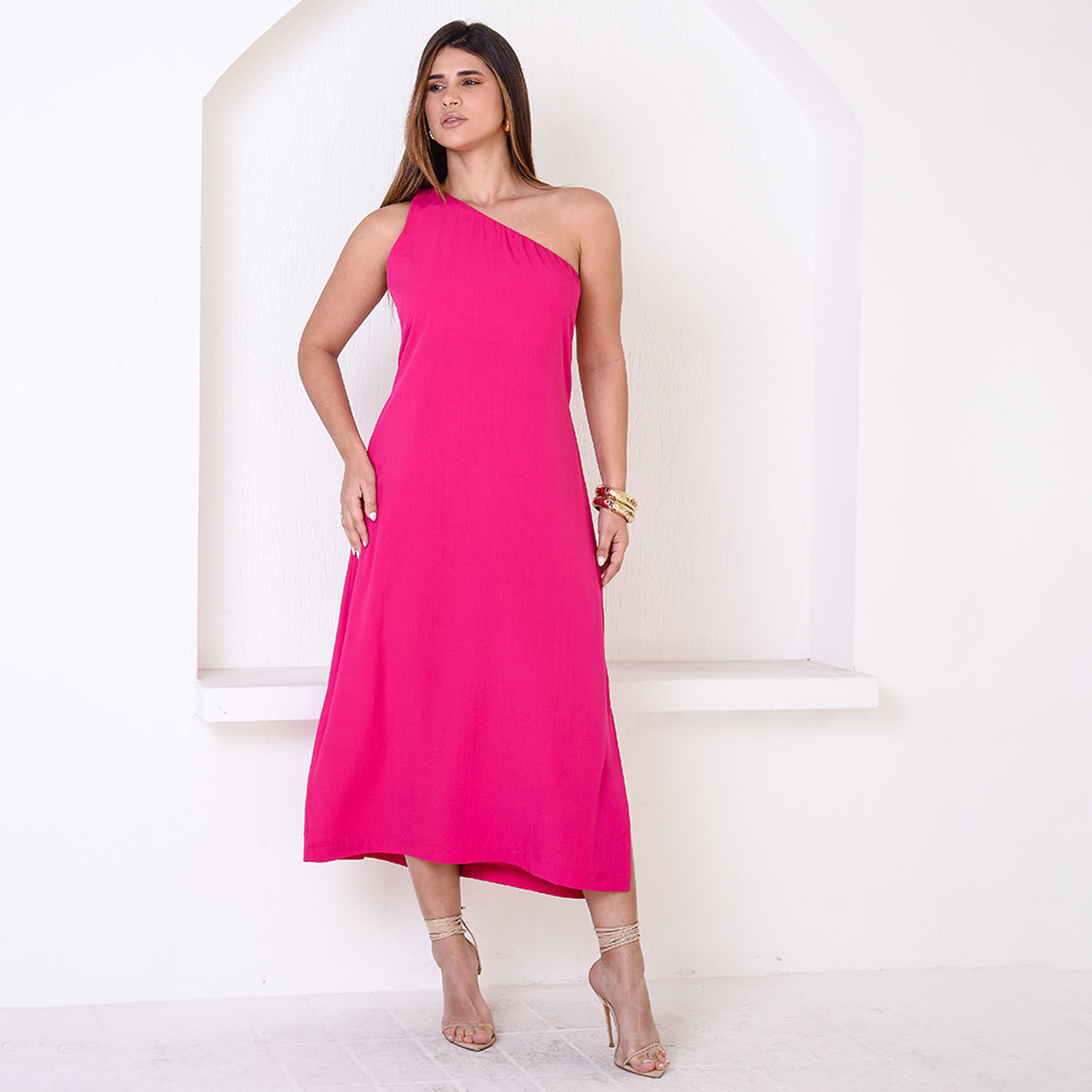 Vestido Midi Ombro Só BBonnie Leticia Pink