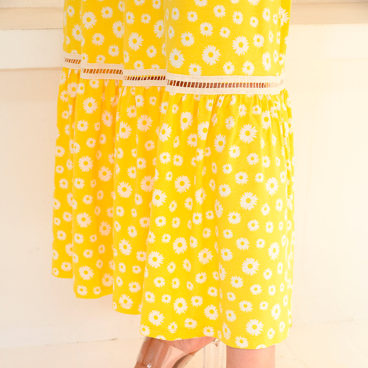 Vestido Longo M/C Barra Guipir BBonnie Adriana Floral Amarelo