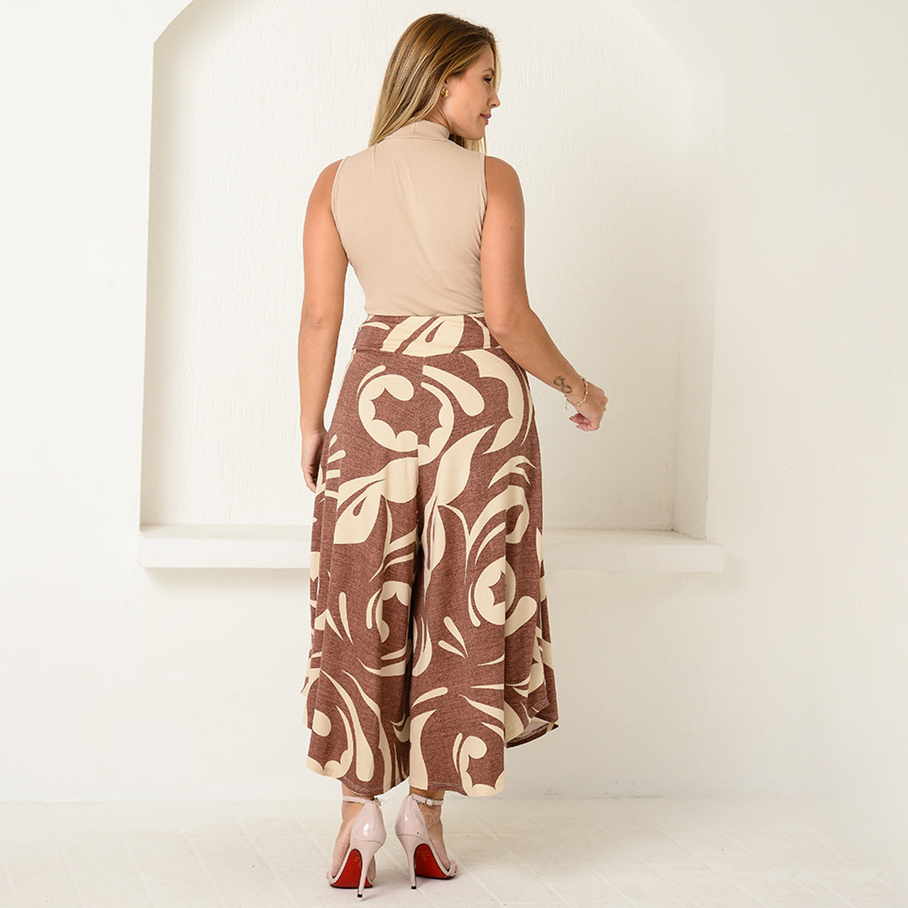 Calça Pantacourt com Cós BBonnie Noemi Estampa Marrom