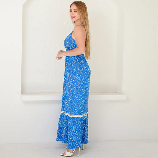 Vestido Longo Alça Barra Guipir com Bojo BBonnie Sarah Estampados B'Bonnie