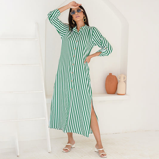 Vestido Chemise Botões M/L B’Bonnie Valentina Listra Verde