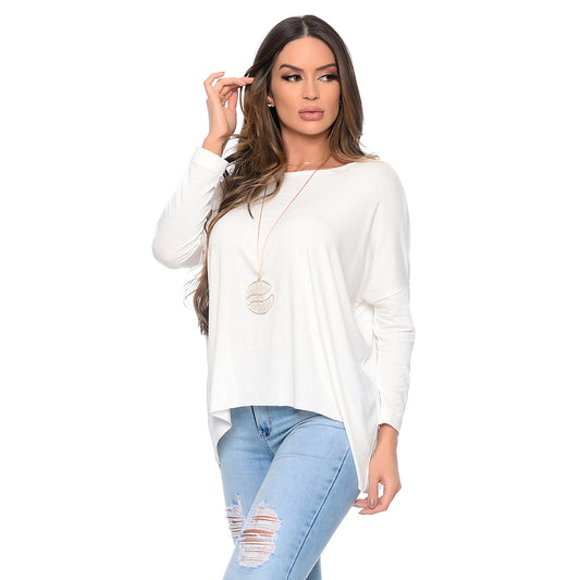 Blusa Quadrada M/L Decote Canoa BBonnie Helô Off White