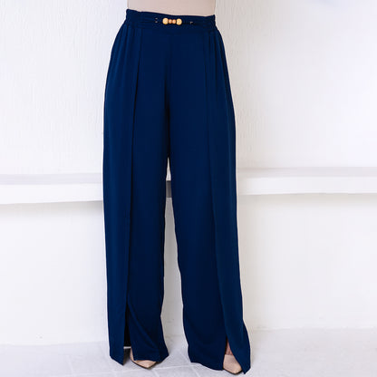 Calça Pantalona com Fenda na Frente BBonnie Paola Azul Marinho