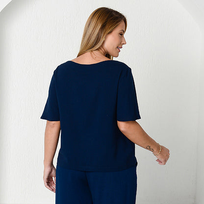 Blusa Viscose M/C BBonnie Leona Azul Marinho