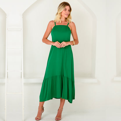 Vestido Midi com Babado na Barra  BBonnie Emanuelly Verde Bandeira