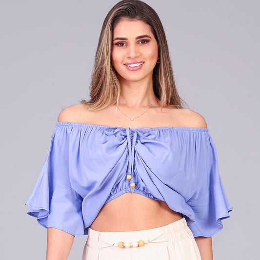 Cropped Ciganinha com Amarração na Frente BBonnie Amora Azul