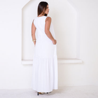 Vestido Longo com Barra Franzida BBonnie Isabelly Branco