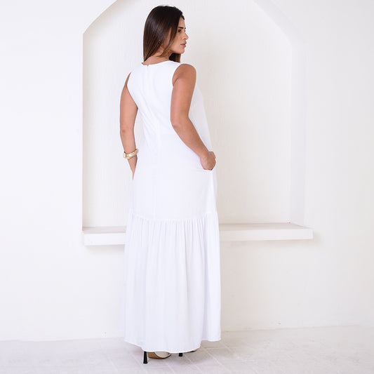 Vestido Longo com Barra Franzida BBonnie Isabelly Branco