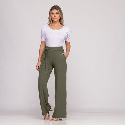 Calça Pantalona Cós largo Bolsos BBonnie Sheila Verde Militar