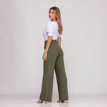 Calça Pantalona Cós largo Bolsos BBonnie Sheila Verde Militar