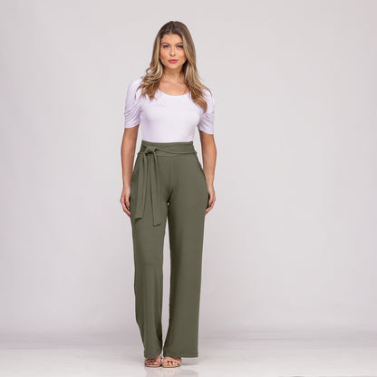 Calça Pantalona Cós largo Bolsos BBonnie Sheila Verde Militar